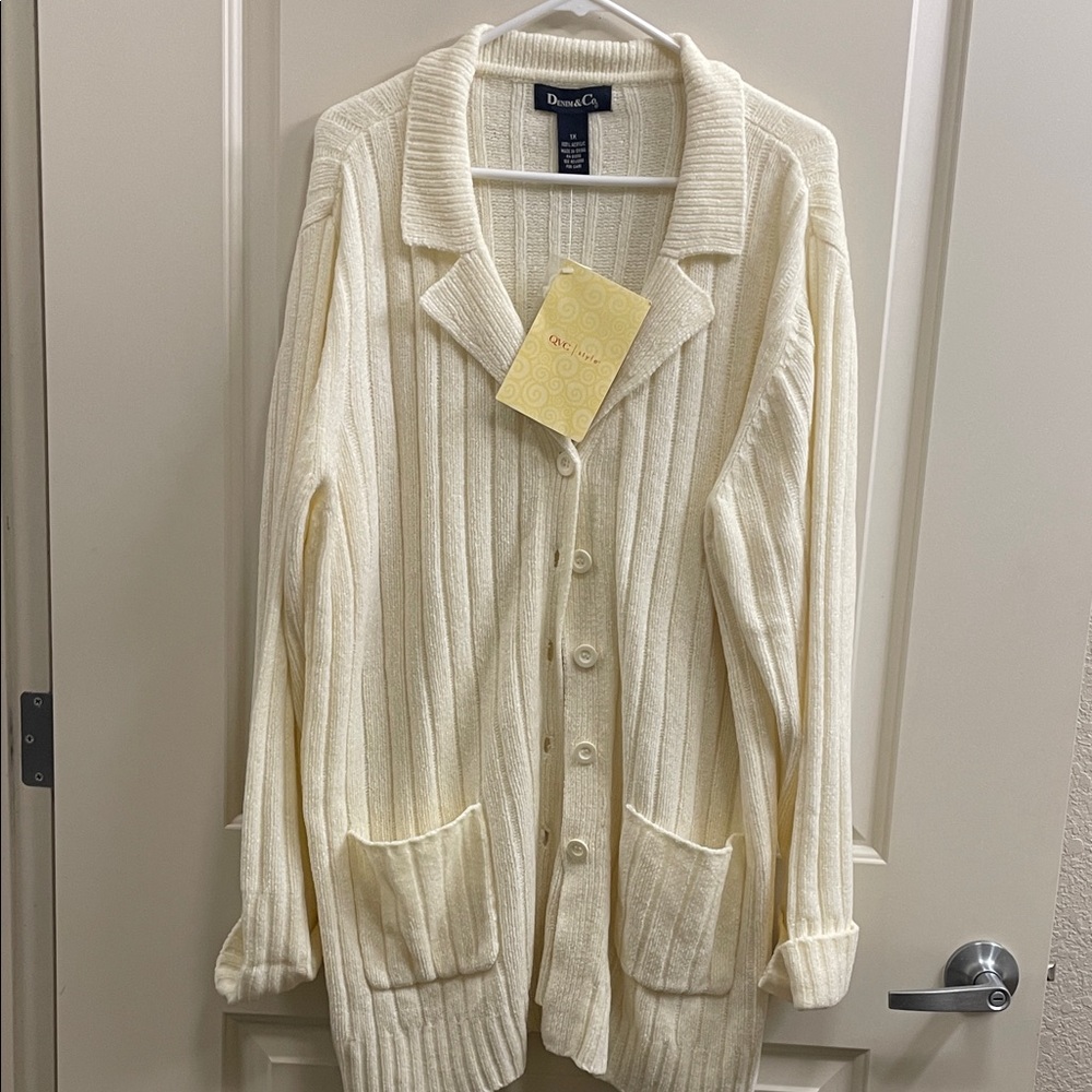Cream Ribbed Women's Sweater - Picture 2 of 5